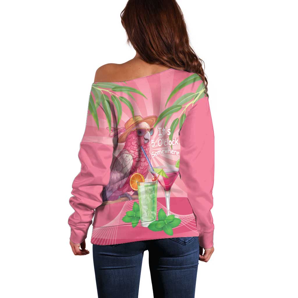 Chilling Pink Cockatoo Australia Off Shoulder Sweater It's 5 O’Clock Somewhere Cocktail - Aussie Hoodie