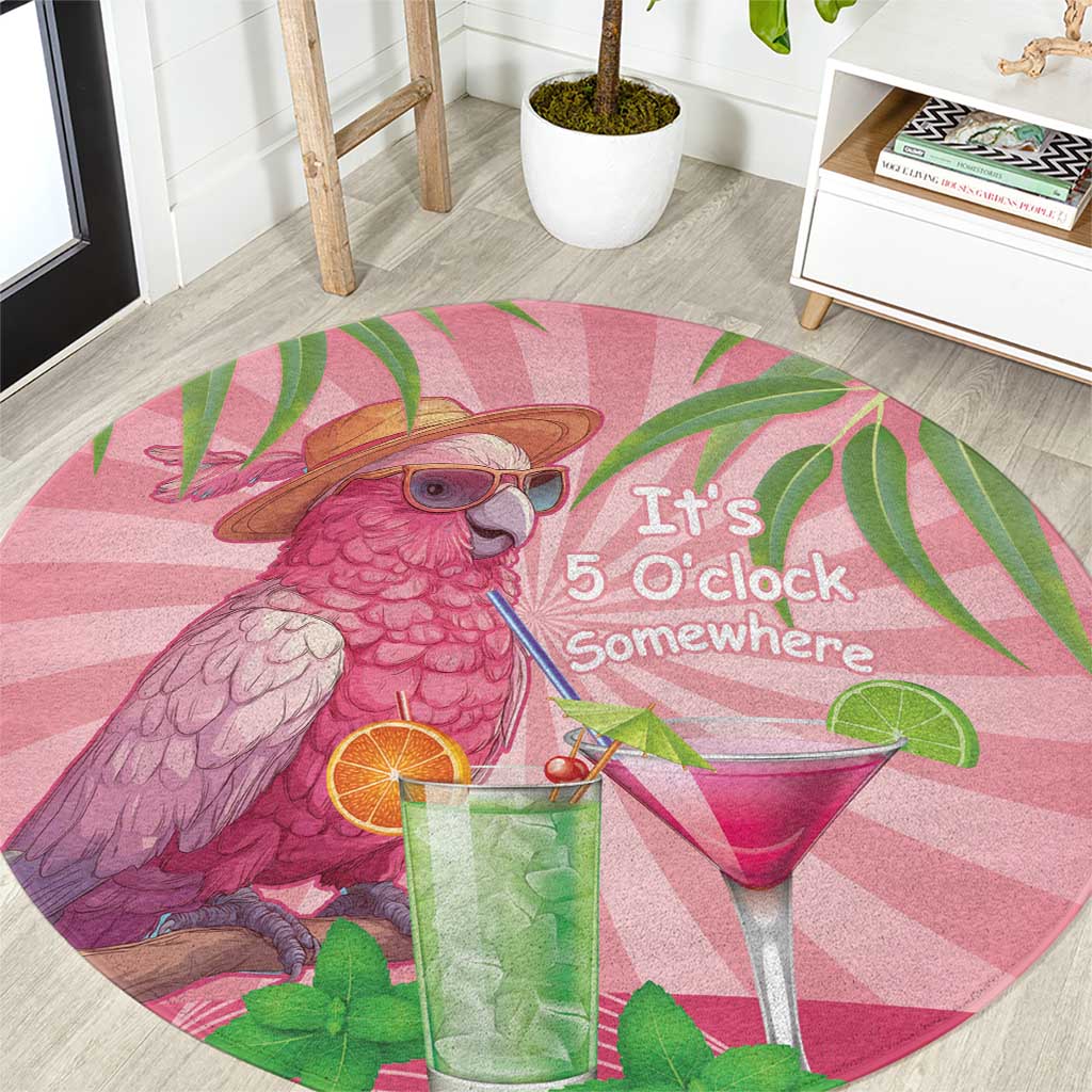 Chilling Pink Cockatoo Australia Round Carpet It's 5 O’Clock Somewhere Cocktail - Aussie Hoodie
