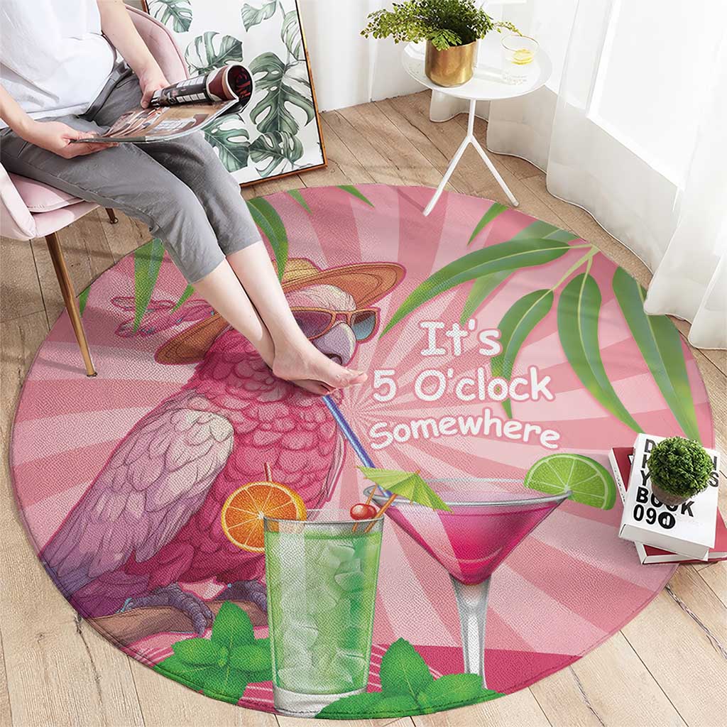 Chilling Pink Cockatoo Australia Round Carpet It's 5 O’Clock Somewhere Cocktail - Aussie Hoodie