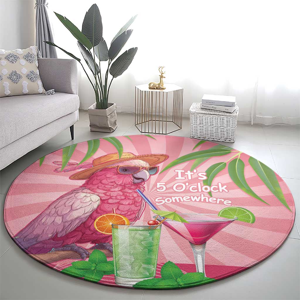 Chilling Pink Cockatoo Australia Round Carpet It's 5 O’Clock Somewhere Cocktail - Aussie Hoodie