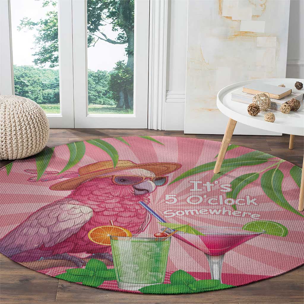 Chilling Pink Cockatoo Australia Round Carpet It's 5 O’Clock Somewhere Cocktail - Aussie Hoodie