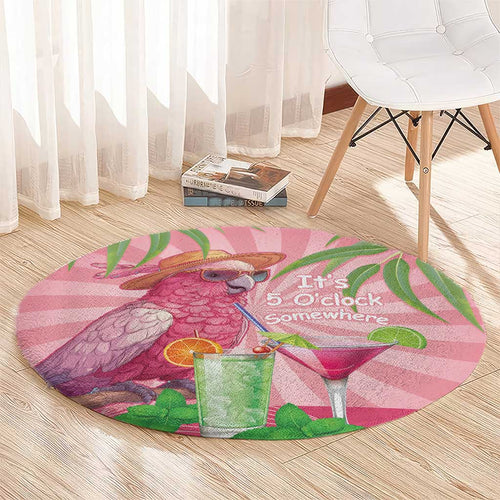 Chilling Pink Cockatoo Australia Round Carpet It's 5 O’Clock Somewhere Cocktail - Aussie Hoodie