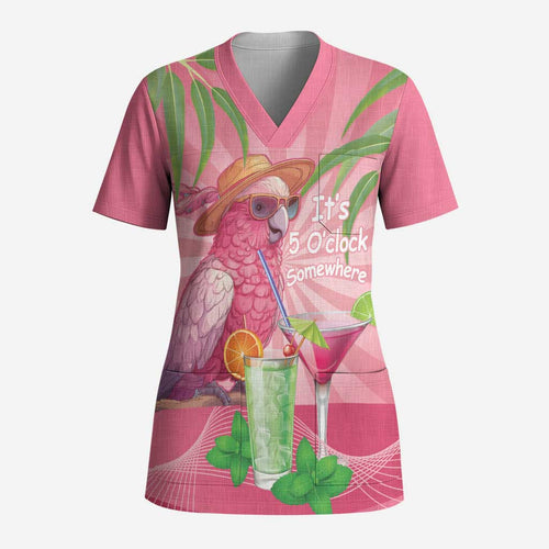 Chilling Pink Cockatoo Australia Scrub Top It's 5 O’Clock Somewhere Cocktail - Aussie Hoodie