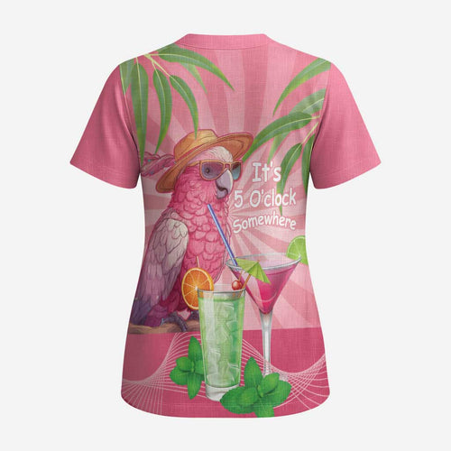 Chilling Pink Cockatoo Australia Scrub Top It's 5 O’Clock Somewhere Cocktail - Aussie Hoodie