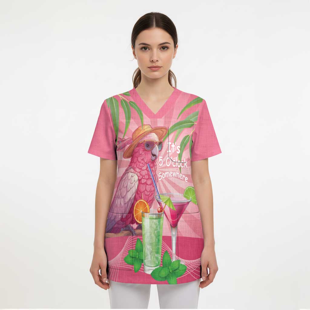 Chilling Pink Cockatoo Australia Scrub Top It's 5 O’Clock Somewhere Cocktail - Aussie Hoodie