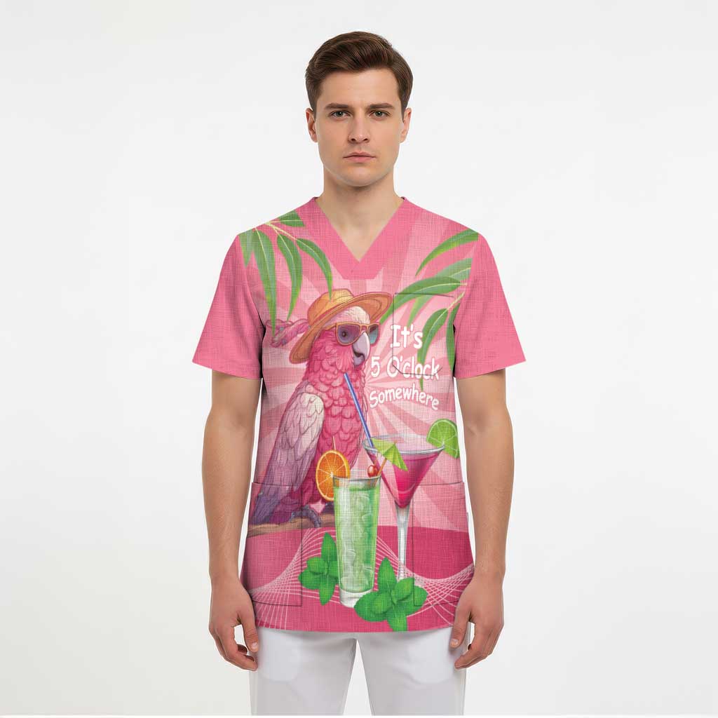 Chilling Pink Cockatoo Australia Scrub Top It's 5 O’Clock Somewhere Cocktail - Aussie Hoodie