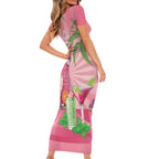 Chilling Pink Cockatoo Australia Short Sleeve Bodycon Dress It's 5 O’Clock Somewhere Cocktail - Aussie Hoodie