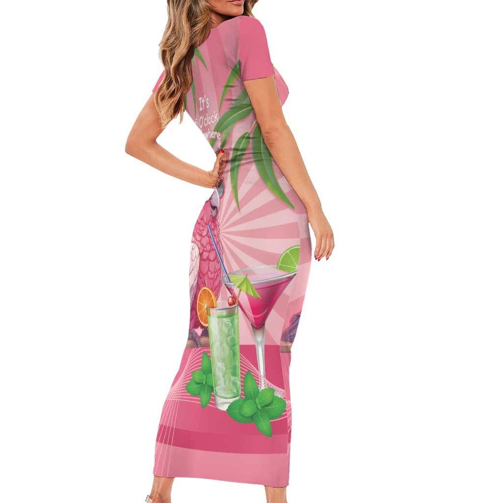 Chilling Pink Cockatoo Australia Short Sleeve Bodycon Dress It's 5 O’Clock Somewhere Cocktail - Aussie Hoodie