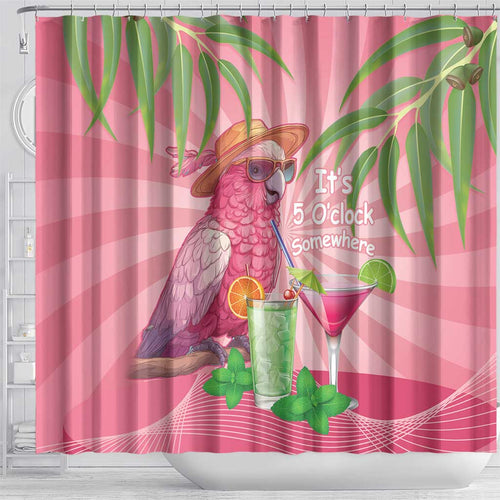 Chilling Pink Cockatoo Australia Shower Curtain It's 5 O’Clock Somewhere Cocktail - Aussie Hoodie