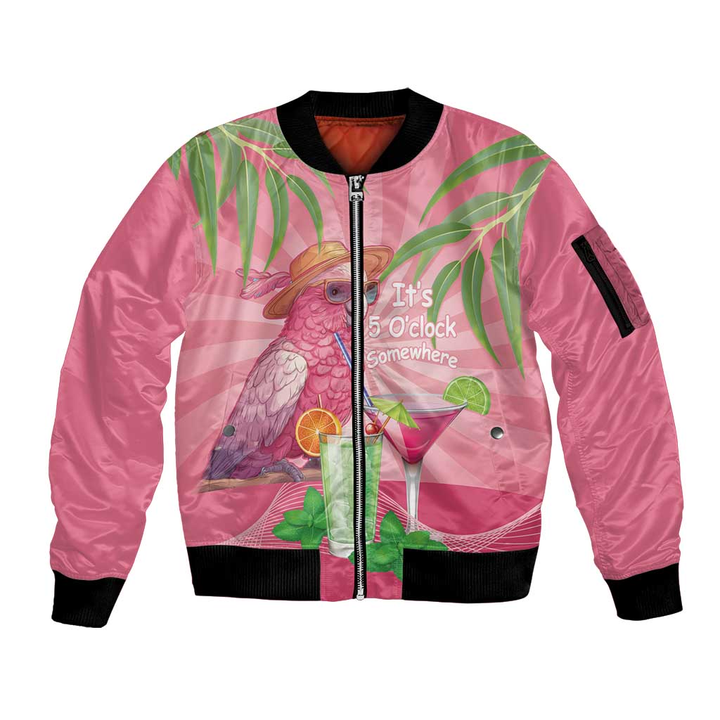 Chilling Pink Cockatoo Australia Sleeve Zip Bomber Jacket It's 5 O’Clock Somewhere Cocktail - Aussie Hoodie