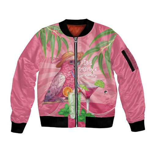 Chilling Pink Cockatoo Australia Sleeve Zip Bomber Jacket It's 5 O’Clock Somewhere Cocktail - Aussie Hoodie