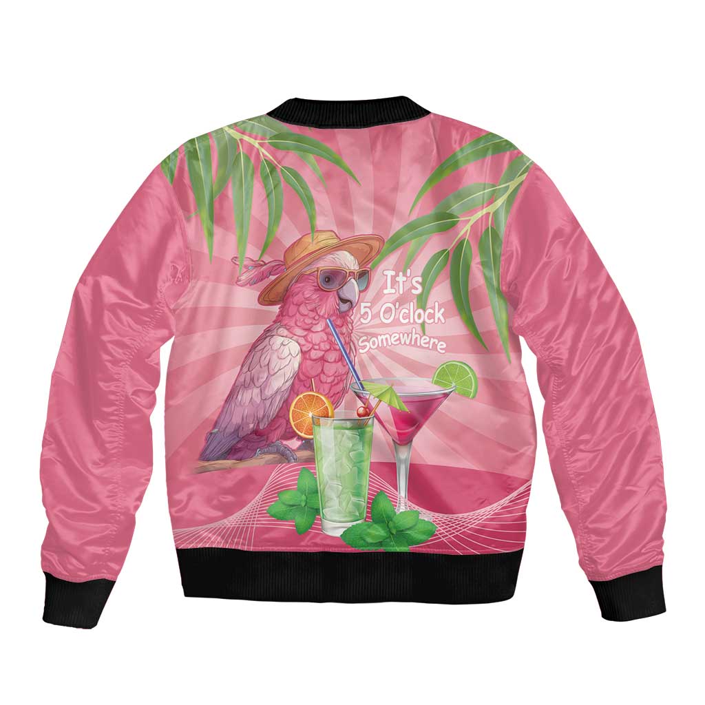Chilling Pink Cockatoo Australia Sleeve Zip Bomber Jacket It's 5 O’Clock Somewhere Cocktail - Aussie Hoodie