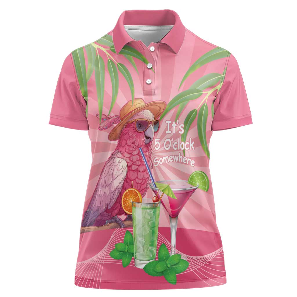 Chilling Pink Cockatoo Australia Women Polo Shirt It's 5 O’Clock Somewhere Cocktail - Aussie Hoodie