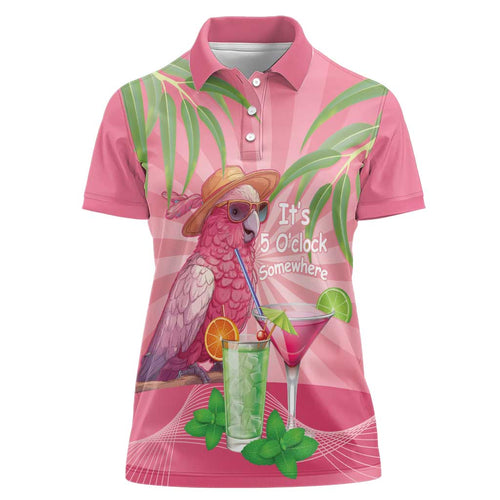 Chilling Pink Cockatoo Australia Women Polo Shirt It's 5 O’Clock Somewhere Cocktail - Aussie Hoodie