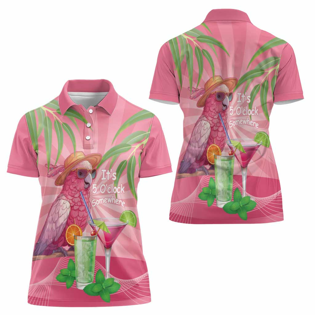 Chilling Pink Cockatoo Australia Women Polo Shirt It's 5 O’Clock Somewhere Cocktail - Aussie Hoodie