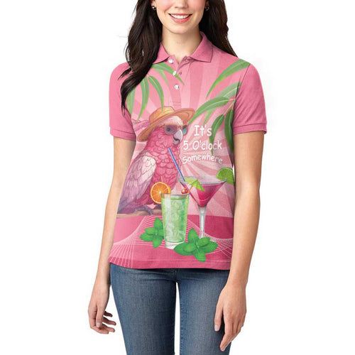 Chilling Pink Cockatoo Australia Women Polo Shirt It's 5 O’Clock Somewhere Cocktail - Aussie Hoodie