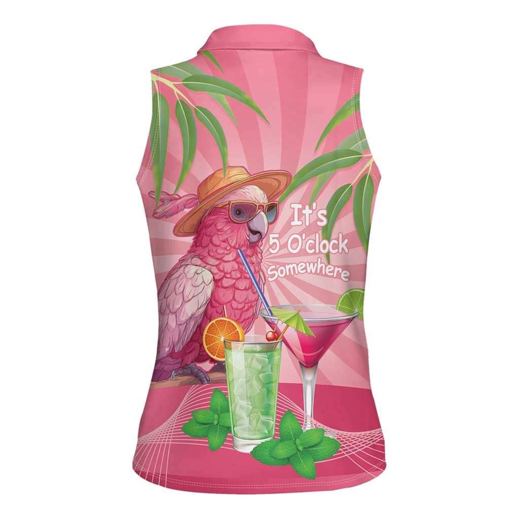 Chilling Pink Cockatoo Australia Women Sleeveless Polo Shirt It's 5 O’Clock Somewhere Cocktail - Aussie Hoodie