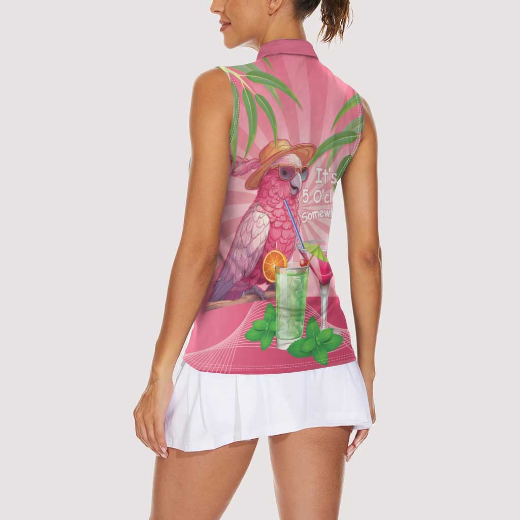 Chilling Pink Cockatoo Australia Women Sleeveless Polo Shirt It's 5 O’Clock Somewhere Cocktail - Aussie Hoodie