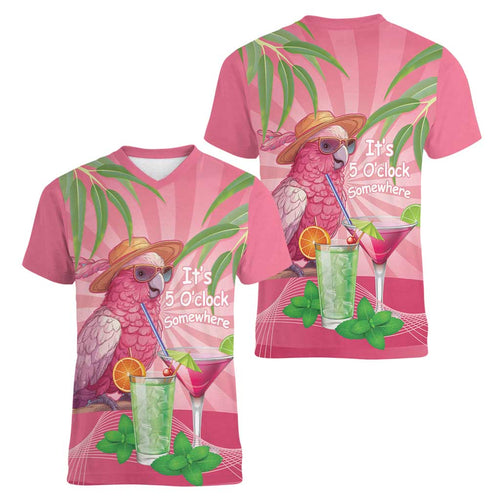 Chilling Pink Cockatoo Australia Women V-Neck T-Shirt It's 5 O’Clock Somewhere Cocktail - Aussie Hoodie