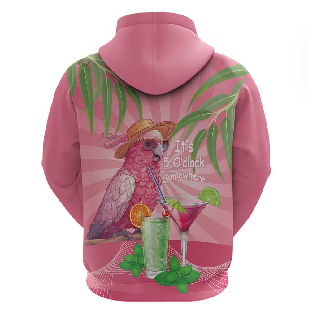 Chilling Pink Cockatoo Australia Zip Hoodie It's 5 O’Clock Somewhere Cocktail - Aussie Hoodie