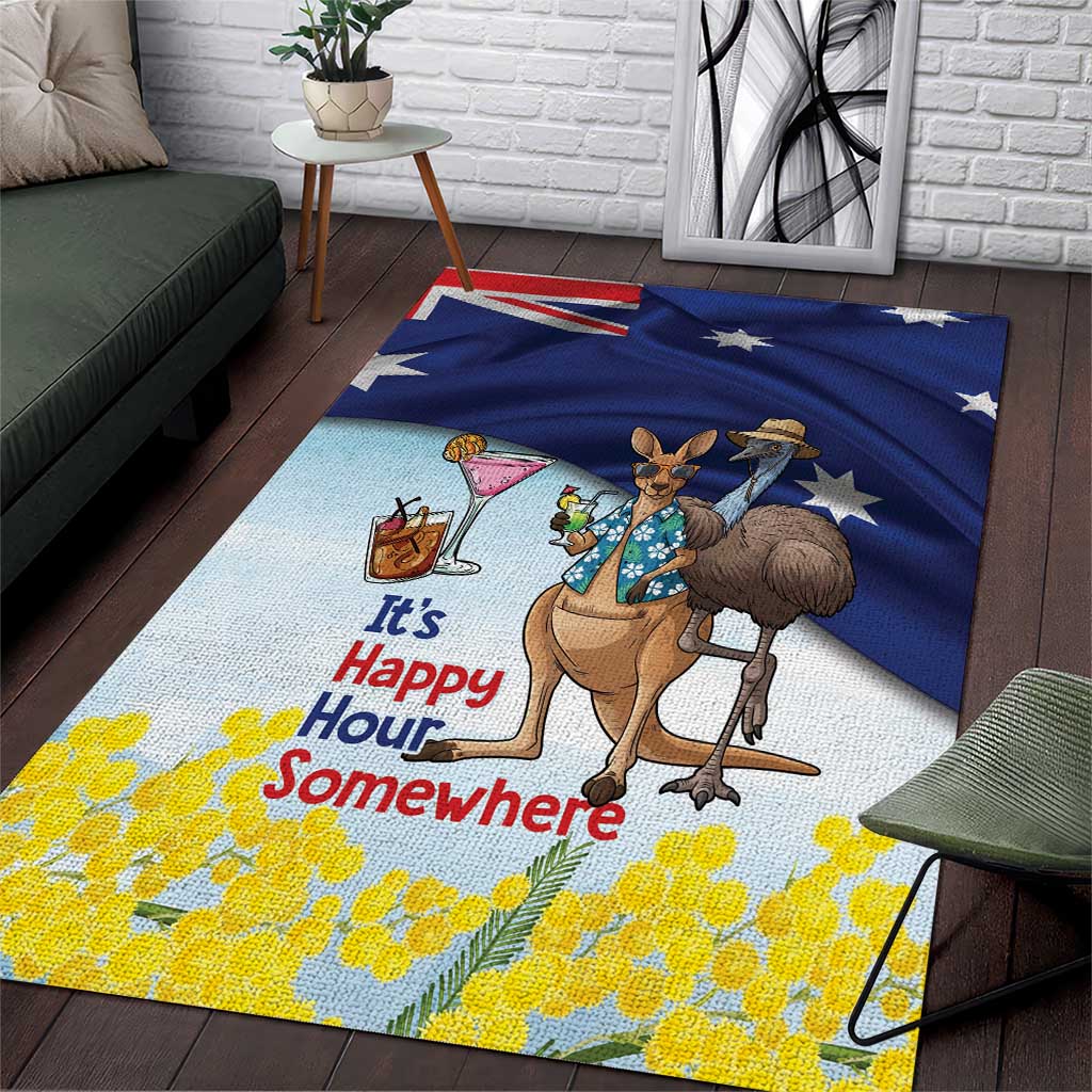 Chilling Kangaroo and Emu Australia Area Rug It's Happy Hour Somewhere - Aussie Hoodie