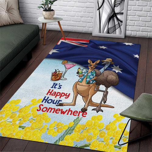 Chilling Kangaroo and Emu Australia Area Rug It's Happy Hour Somewhere - Aussie Hoodie