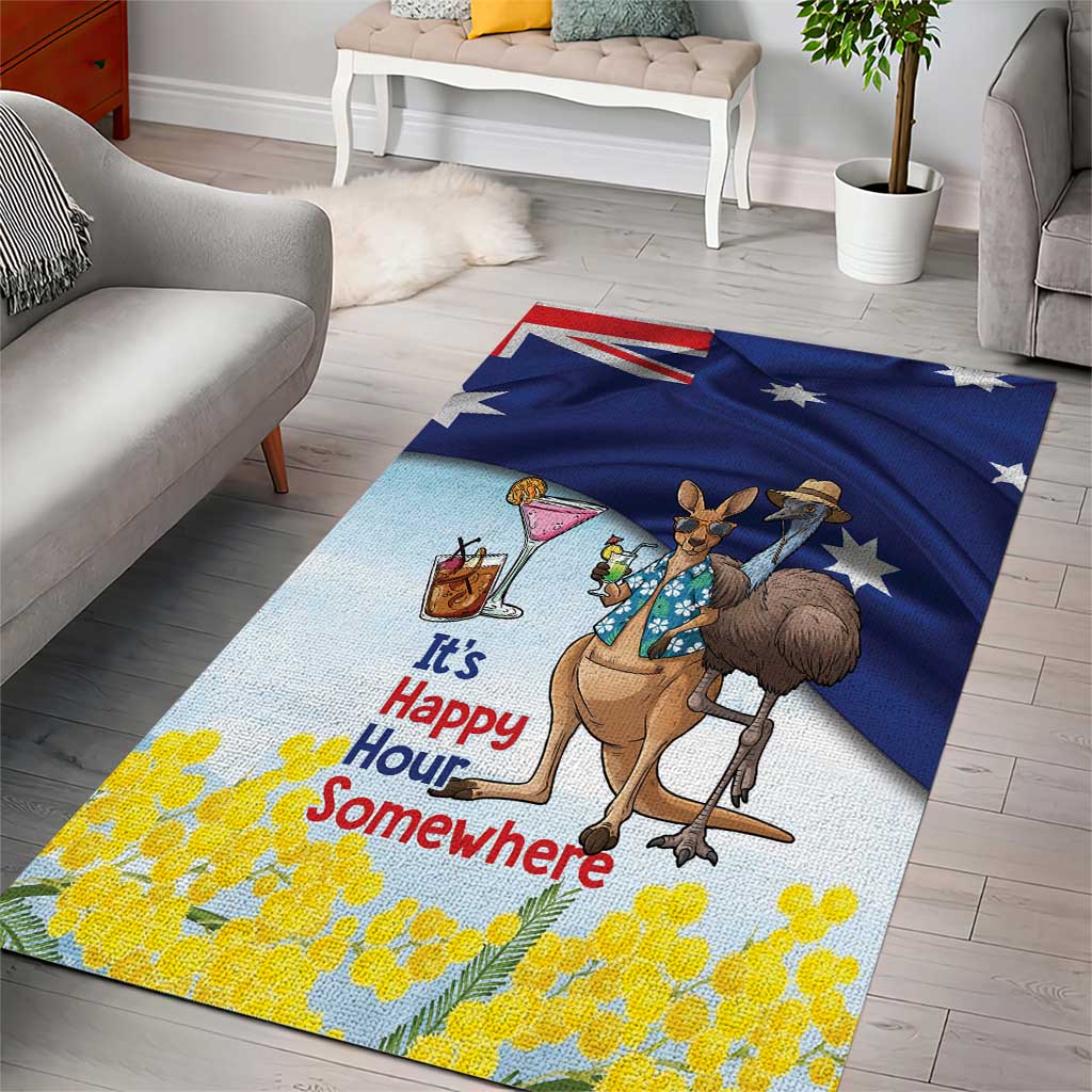 Chilling Kangaroo and Emu Australia Area Rug It's Happy Hour Somewhere - Aussie Hoodie