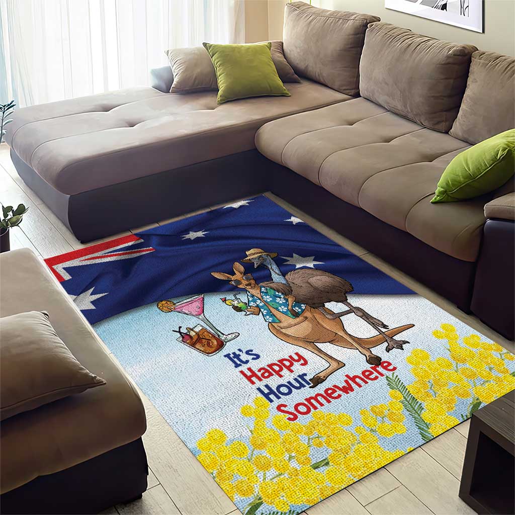 Chilling Kangaroo and Emu Australia Area Rug It's Happy Hour Somewhere - Aussie Hoodie