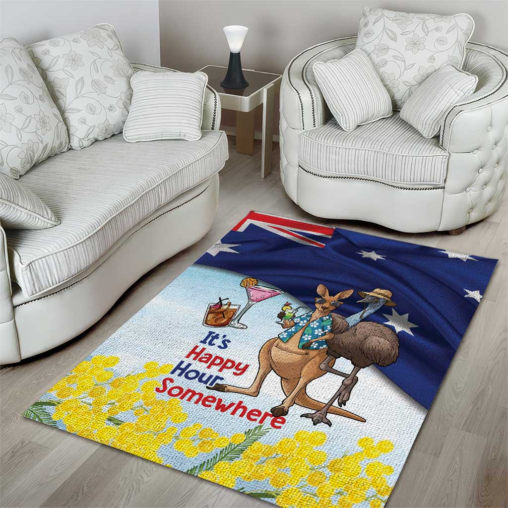 Chilling Kangaroo and Emu Australia Area Rug It's Happy Hour Somewhere - Aussie Hoodie