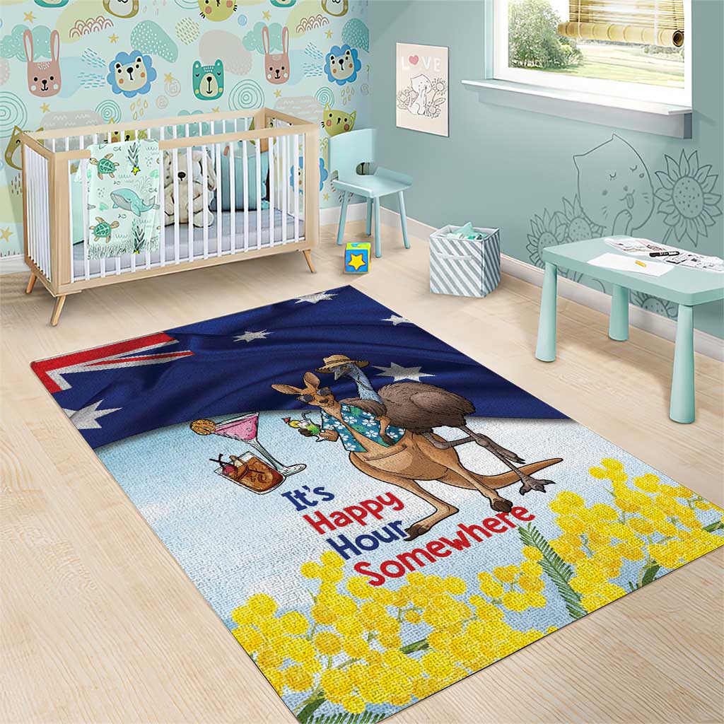 Chilling Kangaroo and Emu Australia Area Rug It's Happy Hour Somewhere - Aussie Hoodie