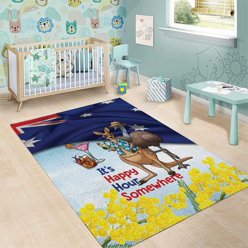 Chilling Kangaroo and Emu Australia Area Rug It's Happy Hour Somewhere - Aussie Hoodie