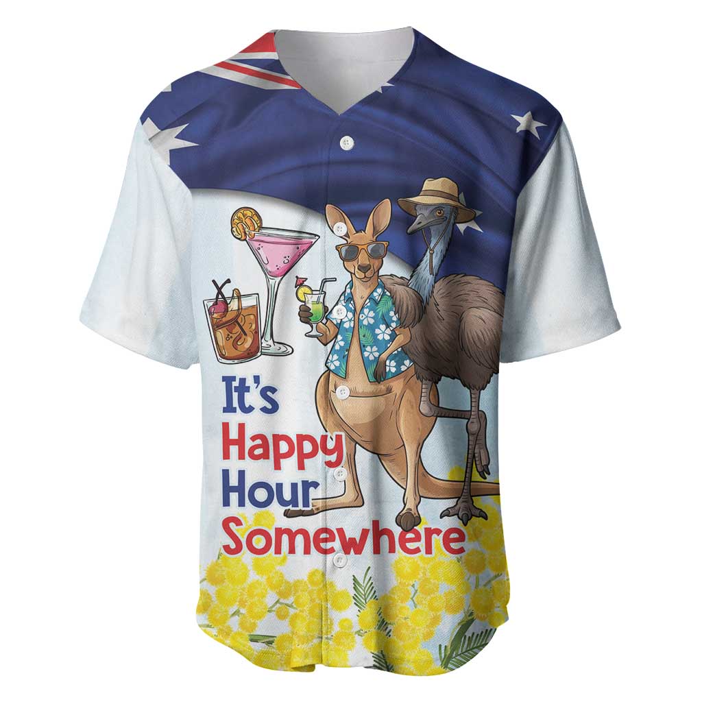 Chilling Kangaroo and Emu Australia Baseball Jersey It's Happy Hour Somewhere - Aussie Hoodie