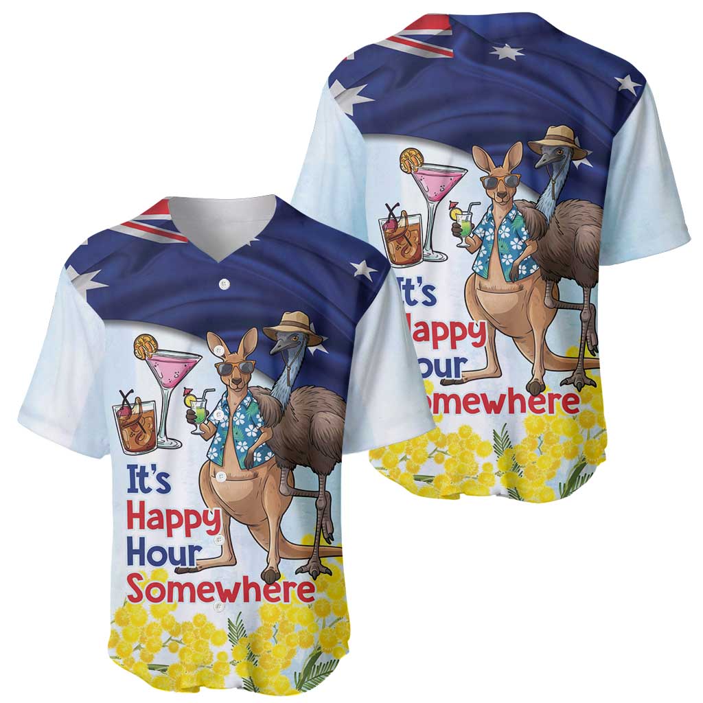 Chilling Kangaroo and Emu Australia Baseball Jersey It's Happy Hour Somewhere - Aussie Hoodie