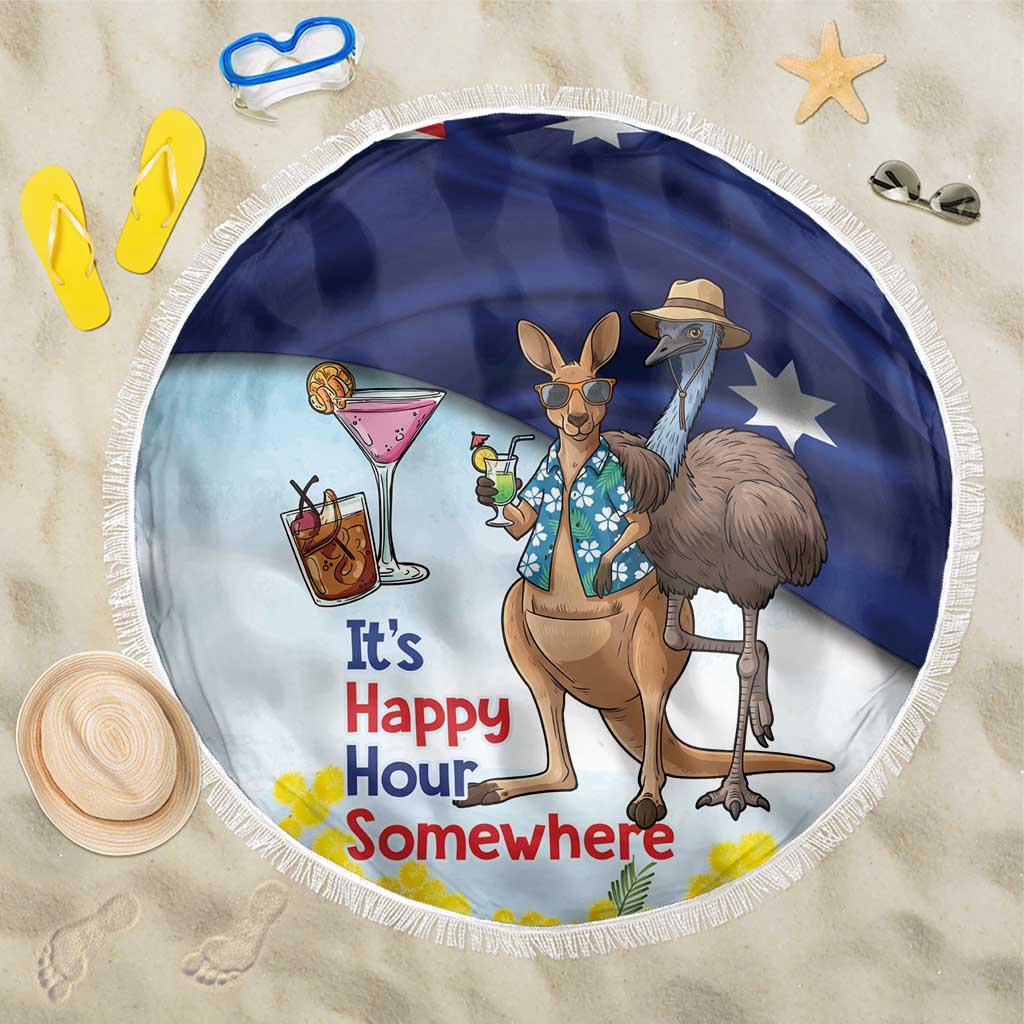 Chilling Kangaroo and Emu Australia Beach Blanket It's Happy Hour Somewhere - Aussie Hoodie