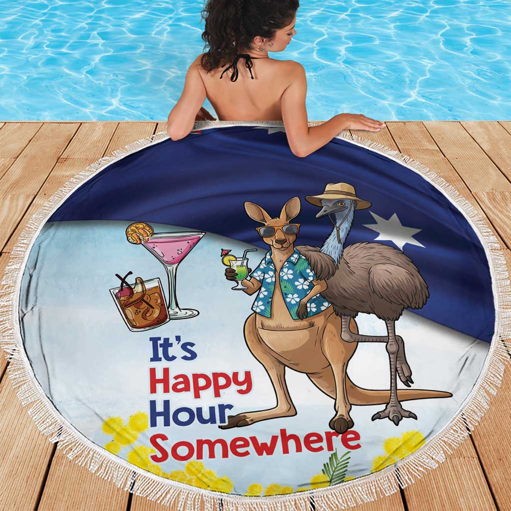 Chilling Kangaroo and Emu Australia Beach Blanket It's Happy Hour Somewhere - Aussie Hoodie