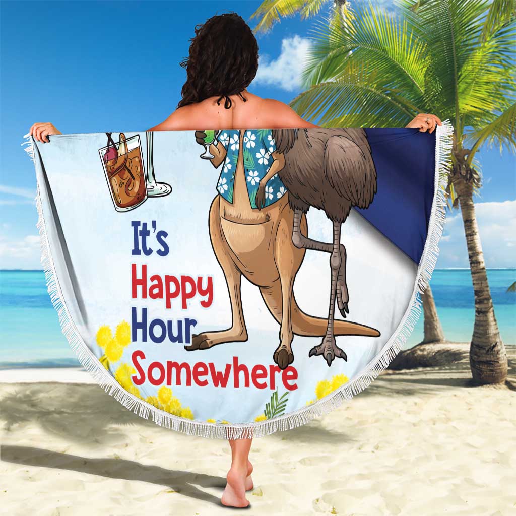 Chilling Kangaroo and Emu Australia Beach Blanket It's Happy Hour Somewhere - Aussie Hoodie