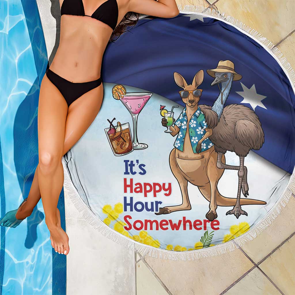 Chilling Kangaroo and Emu Australia Beach Blanket It's Happy Hour Somewhere - Aussie Hoodie