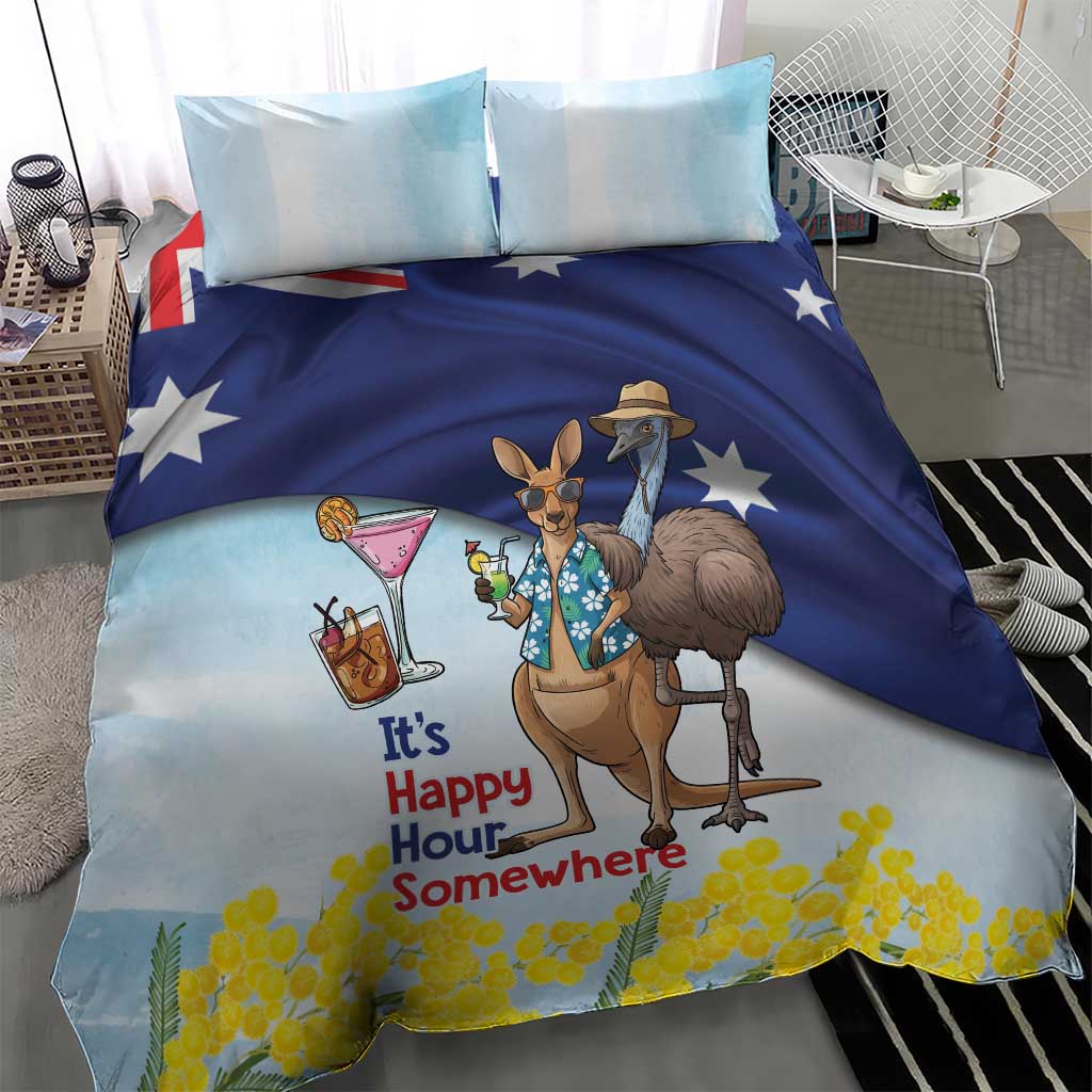 Chilling Kangaroo and Emu Australia Bedding Set It's Happy Hour Somewhere - Aussie Hoodie