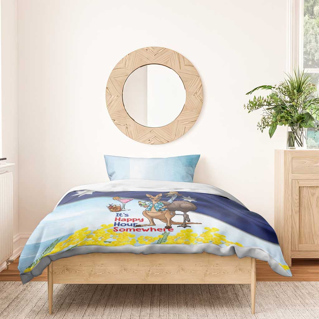 Chilling Kangaroo and Emu Australia Bedding Set It's Happy Hour Somewhere - Aussie Hoodie