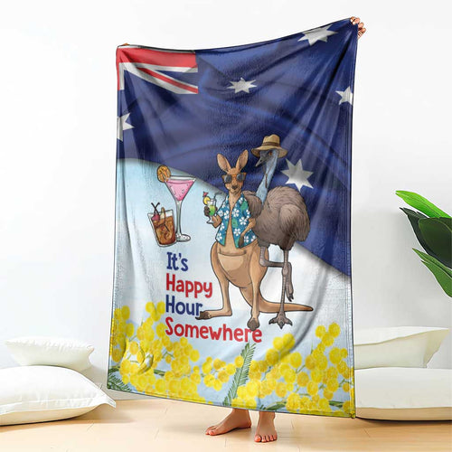 Chilling Kangaroo and Emu Australia Blanket It's Happy Hour Somewhere - Aussie Hoodie