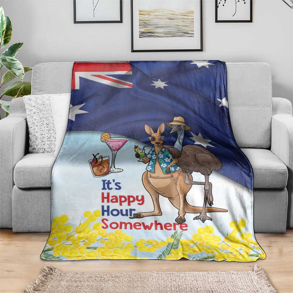 Chilling Kangaroo and Emu Australia Blanket It's Happy Hour Somewhere - Aussie Hoodie