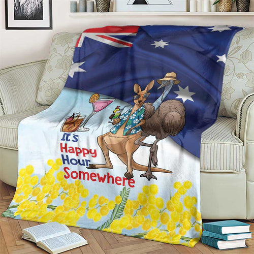 Chilling Kangaroo and Emu Australia Blanket It's Happy Hour Somewhere - Aussie Hoodie