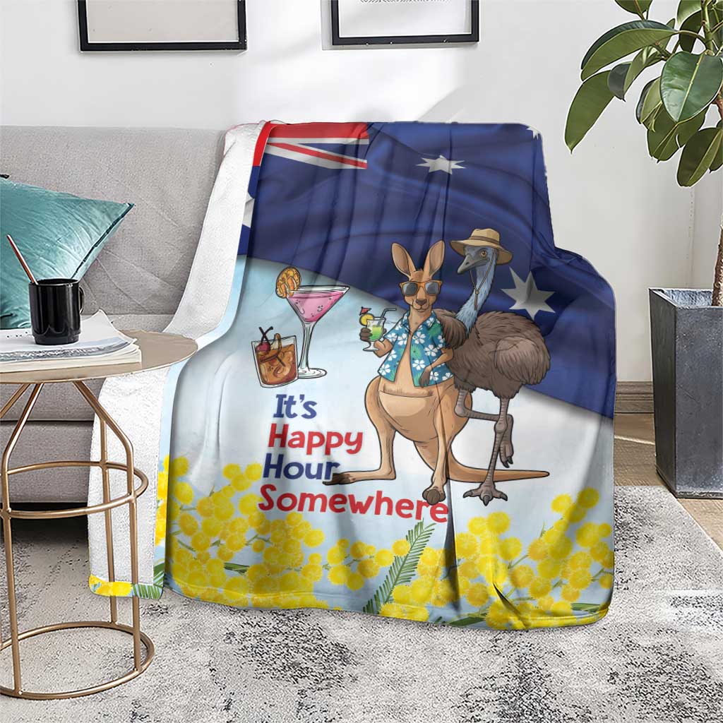 Chilling Kangaroo and Emu Australia Blanket It's Happy Hour Somewhere - Aussie Hoodie