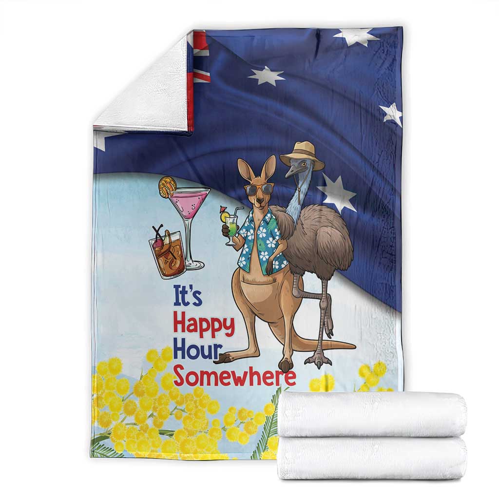 Chilling Kangaroo and Emu Australia Blanket It's Happy Hour Somewhere - Aussie Hoodie