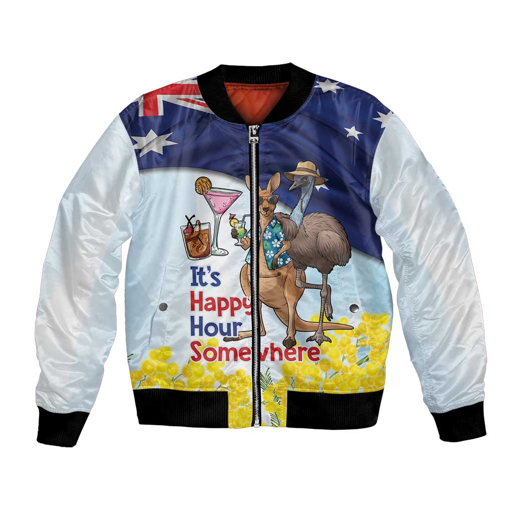 Chilling Kangaroo and Emu Australia Bomber Jacket It's Happy Hour Somewhere - Aussie Hoodie
