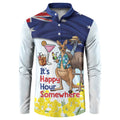 Chilling Kangaroo and Emu Australia Button Sweatshirt It's Happy Hour Somewhere - Aussie Hoodie