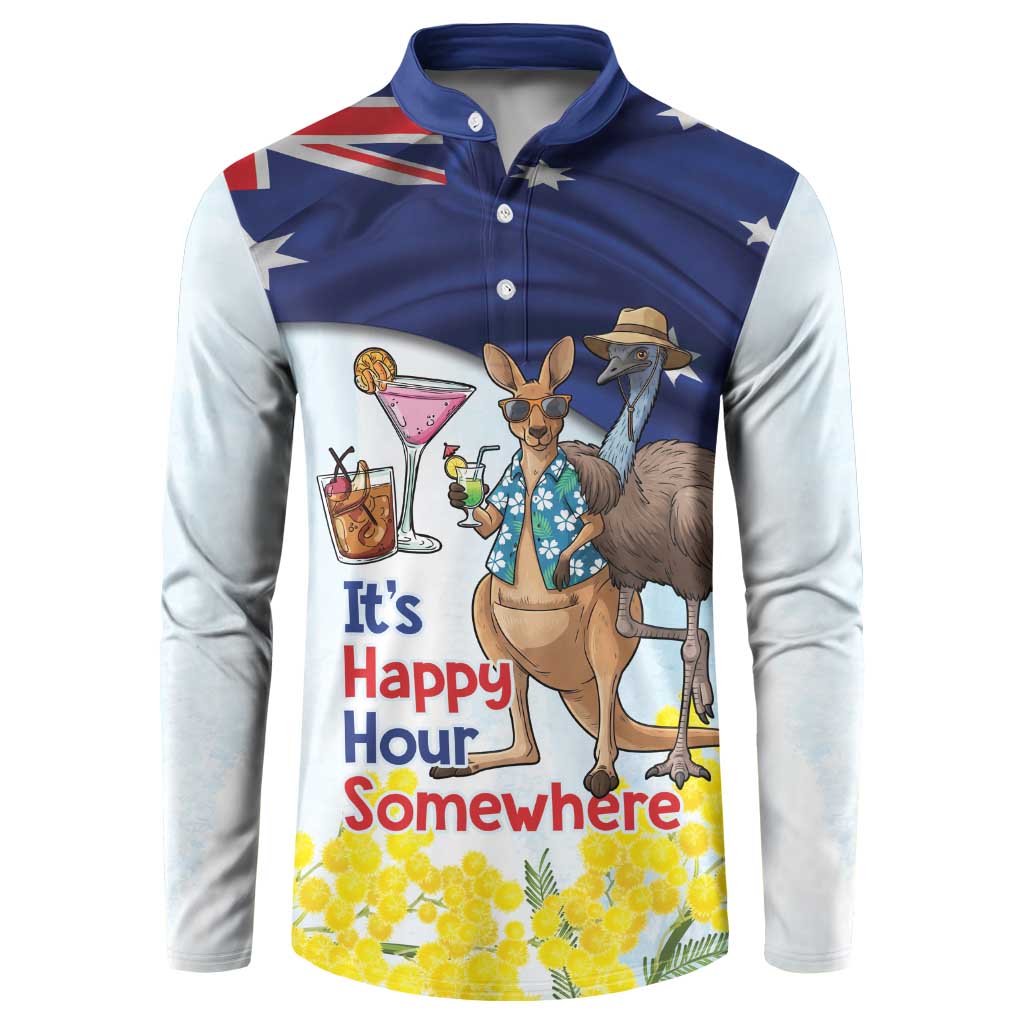 Chilling Kangaroo and Emu Australia Button Sweatshirt It's Happy Hour Somewhere - Aussie Hoodie