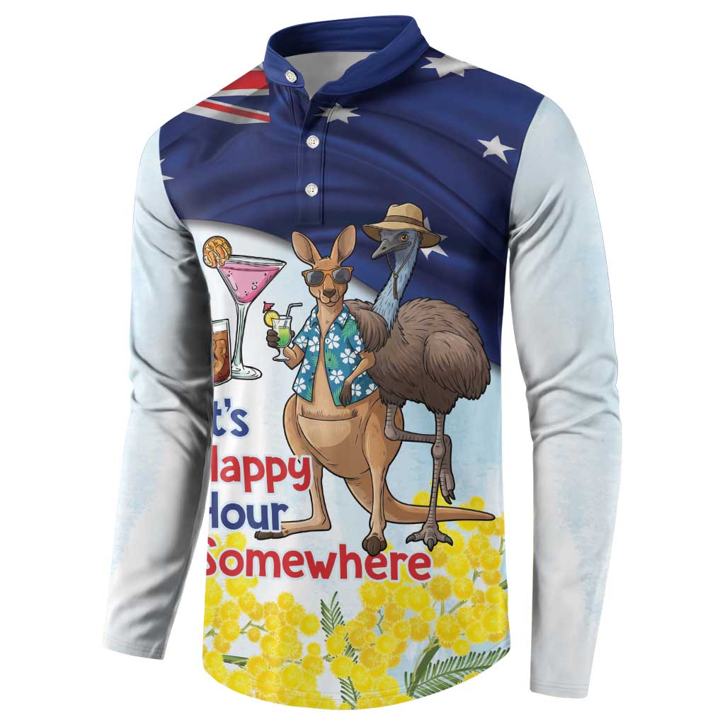 Chilling Kangaroo and Emu Australia Button Sweatshirt It's Happy Hour Somewhere - Aussie Hoodie