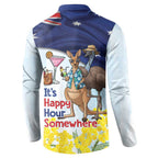 Chilling Kangaroo and Emu Australia Button Sweatshirt It's Happy Hour Somewhere - Aussie Hoodie