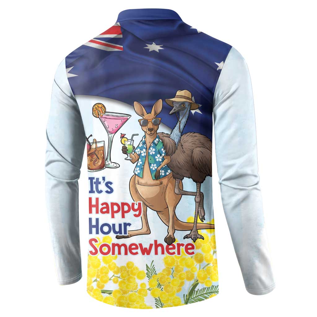 Chilling Kangaroo and Emu Australia Button Sweatshirt It's Happy Hour Somewhere - Aussie Hoodie